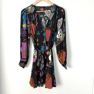 Milk & Honey Long Sleeve Mini Dress Womens Medium Colorful Artsy Avant Garde